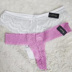 NEW Frederick's of Hollywood Thong Floral Sheer Lace Two Piece Panty Set